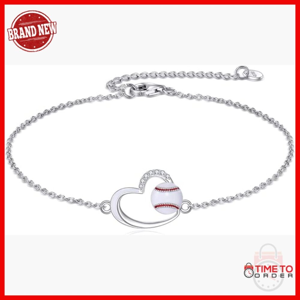 Sterling Silver Baseball Charm Bracelet Adjustable Lobster Claw Clasp